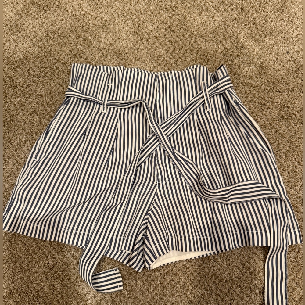 Abercrombie & Fitch Blue and White Striped High Waist Shorts